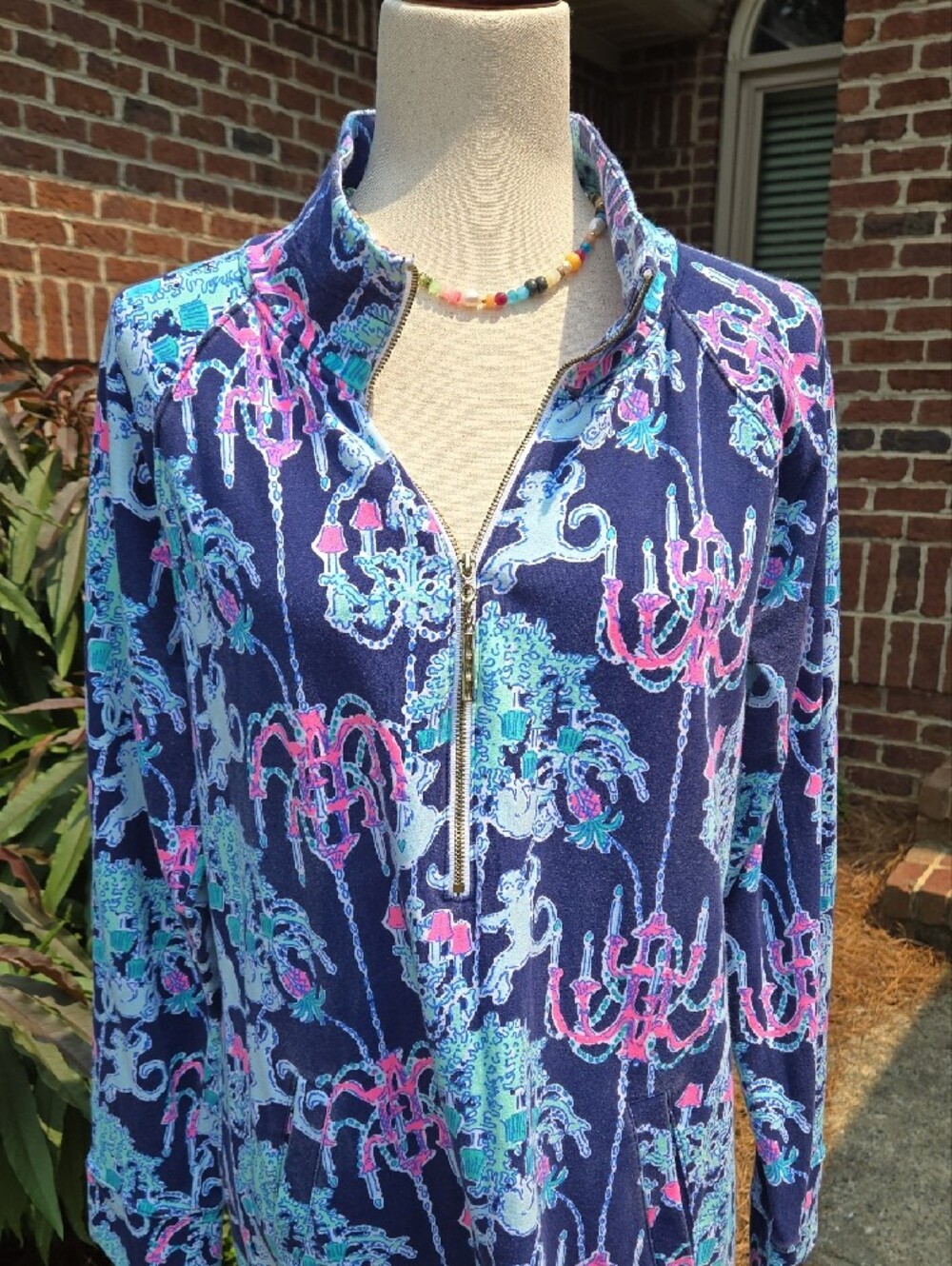 Lilly Pulitzer Navy Blue Printed Zip Tunic Dress with Pink & Aqua Accents - Picture 7 of 11